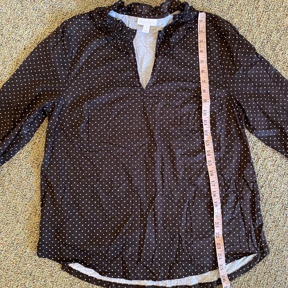 Charter Club White/DRK CHOCOL polka dots 3/4 sleeve top - Picture 6 of 7